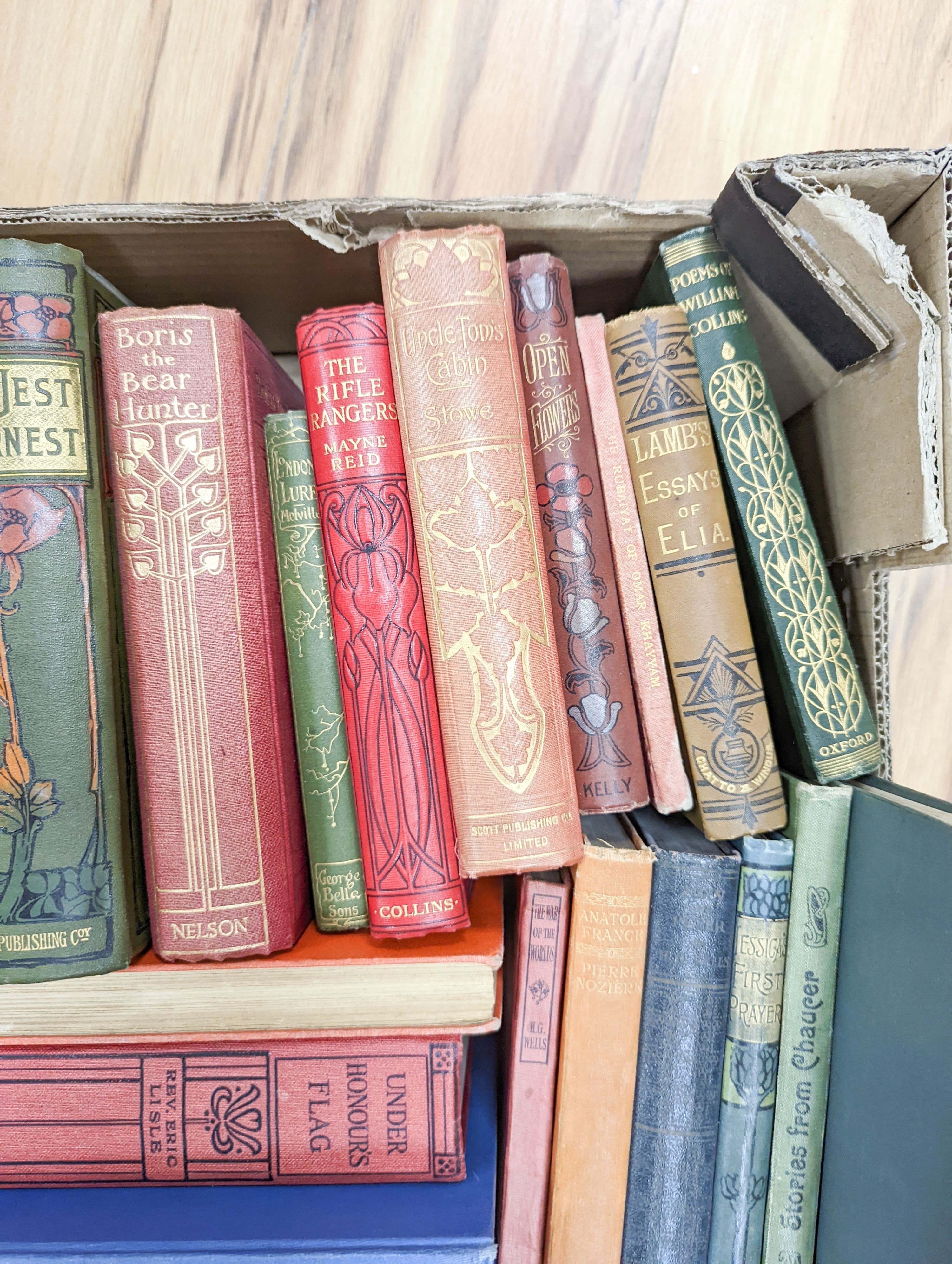 A collection of 33 late 19th/early 20th century works with Art Nouveau decorated bindings, consisting of poetry and fiction.